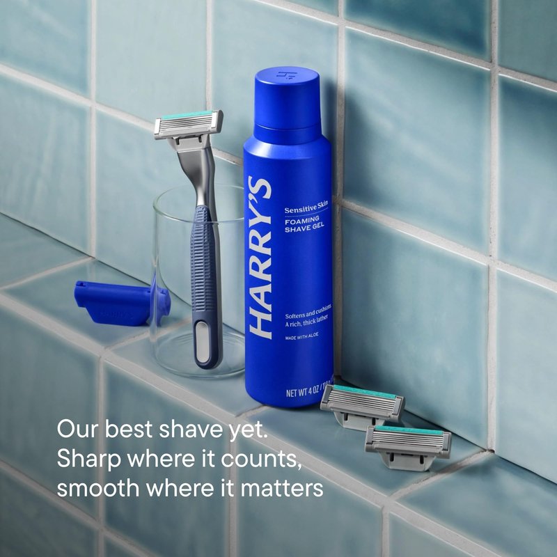 Harry's Plus Razor Shaving Kit for Men - Premium Handle and 3 Razor Blade Cartridges - Advanced Pivoting System - Tide