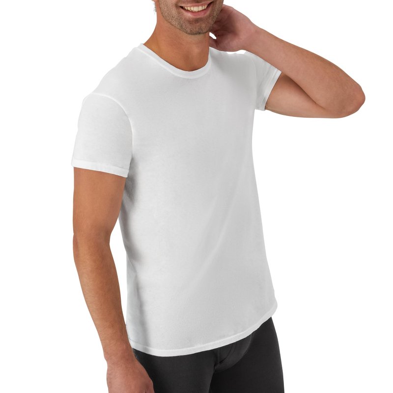 Hanes Mens Cotton, Moisture-wicking Crew Tee Undershirts, Multi-packs, White - 6 Pack, Medium US