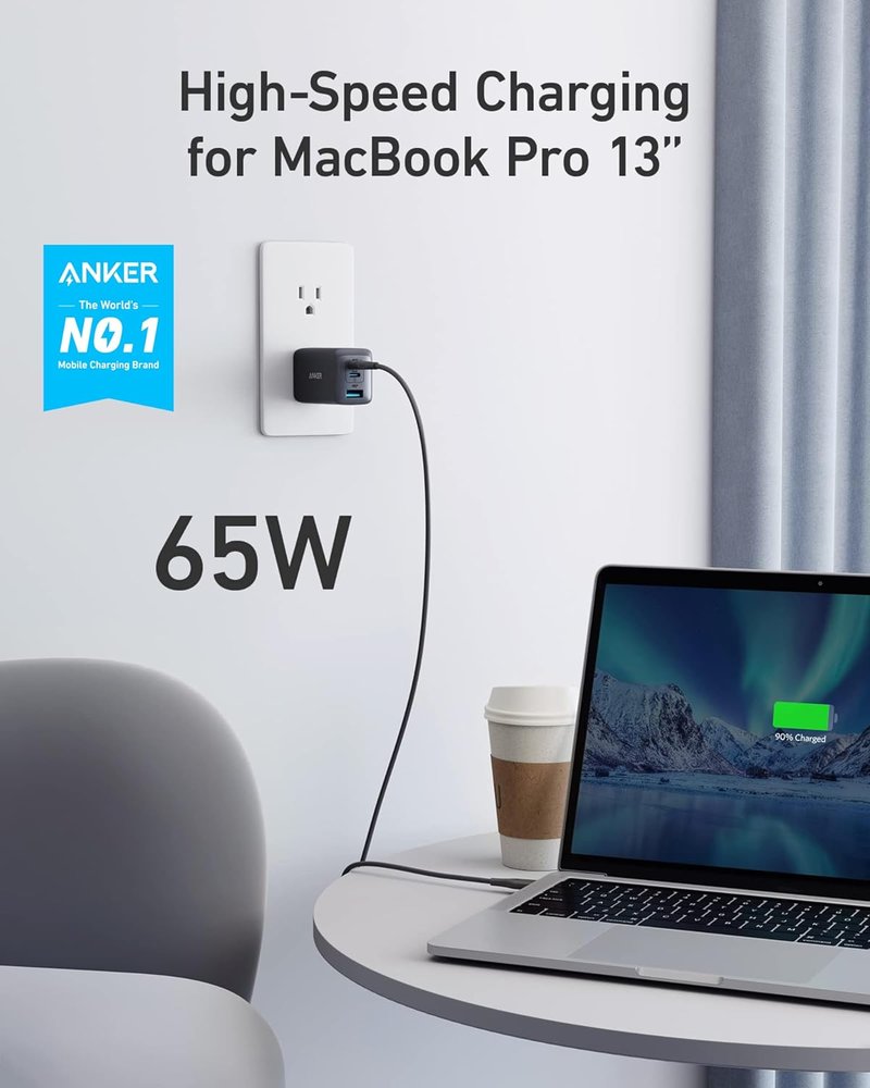 Anker 65W Fast USB-C Charger - Compact 3-Port Foldable Design for MacBook Pro, iPad Pro & More