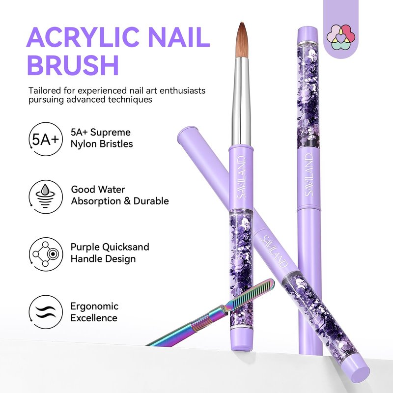 SAVILAND Kolinsky Acrylic Nail Brush: Size 8 Professional Nail Art Brush for Acrylic Application Kolinsky Acrylic Brush for Nails Extension, Kolinksy Nail Tools for Women Home Salon Use Aurora Handle