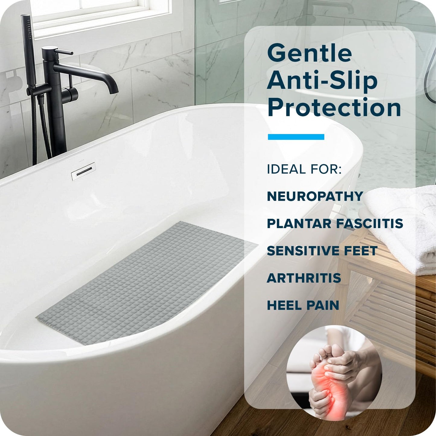 SlipX Solutions Pillow Top Cushioned Bath Mat, Non Slip Comfort Underfoot, 700 Air-Filled Pillows, Soft Shower Mat, Strong Suction Cups, Gray, 27" x 15.5"