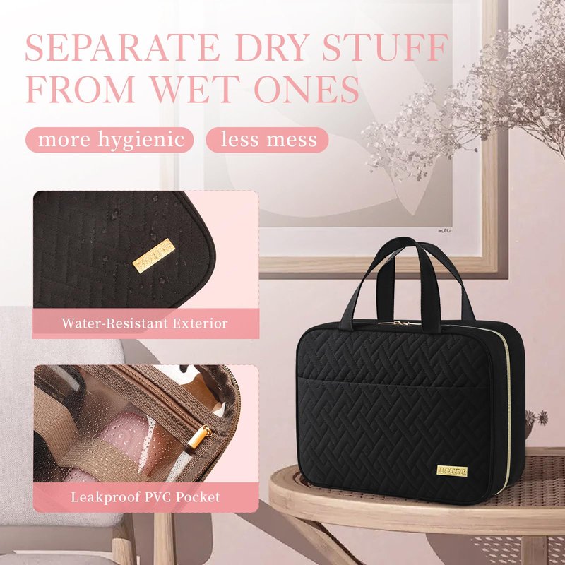 HOTOR Travel Toiletry Bag - Hanging Toiletry Bag for Women & Men, Makeup Bag/Big Comparment, Waterproof for Travel Accessories, Travel Essentials, Medium, Black