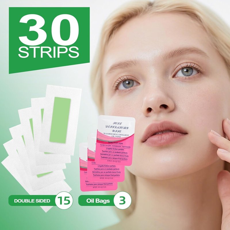 30PCS Facial Hair Removal Wax Paper, Suitable For Women's Face, Chest, Body, Bikini, Arms, Legs, Back, Fingers, Toes Wax Kit, 30 Hair Removal Wax Strips And 3 Calming Oil Napkins