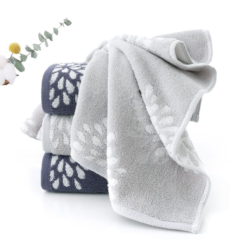 Pidada Hand Towels Set of 4 Hydrangea Floral Pattern 100% Cotton Absorbent Soft Decorative Towel for Bathroom (Light Grey & Denim Blue)