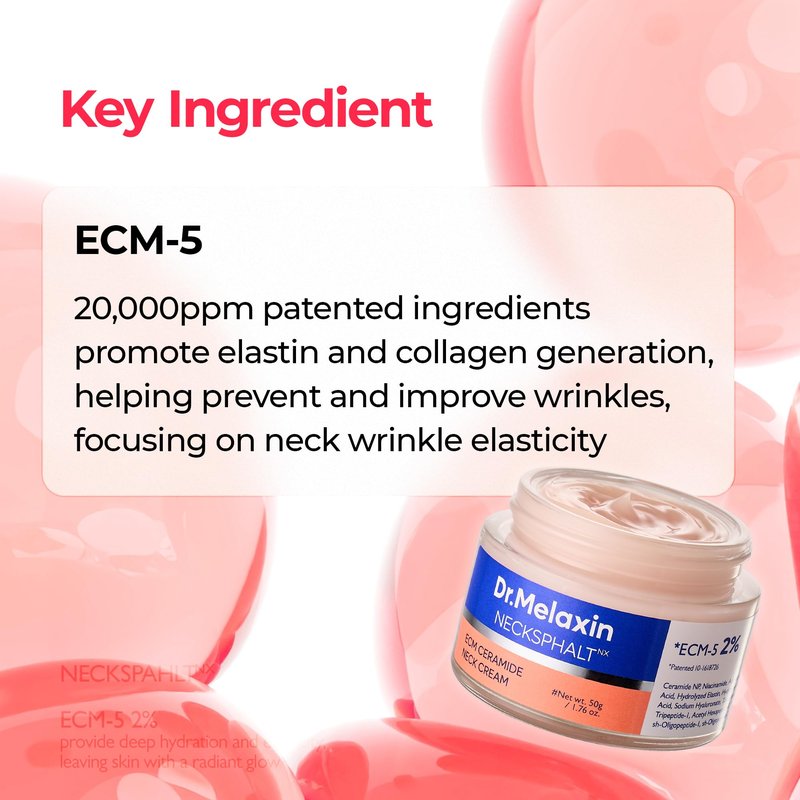 Dr.Melaxin Necksphalt Firming Cream with ECM-5 20,000ppm, Firming & Lifting Neck Cream for Wrinkles & Sagging Skin, Ceramide & Collagen for Elasticity & Radiant Glow, 1.76 fl.oz