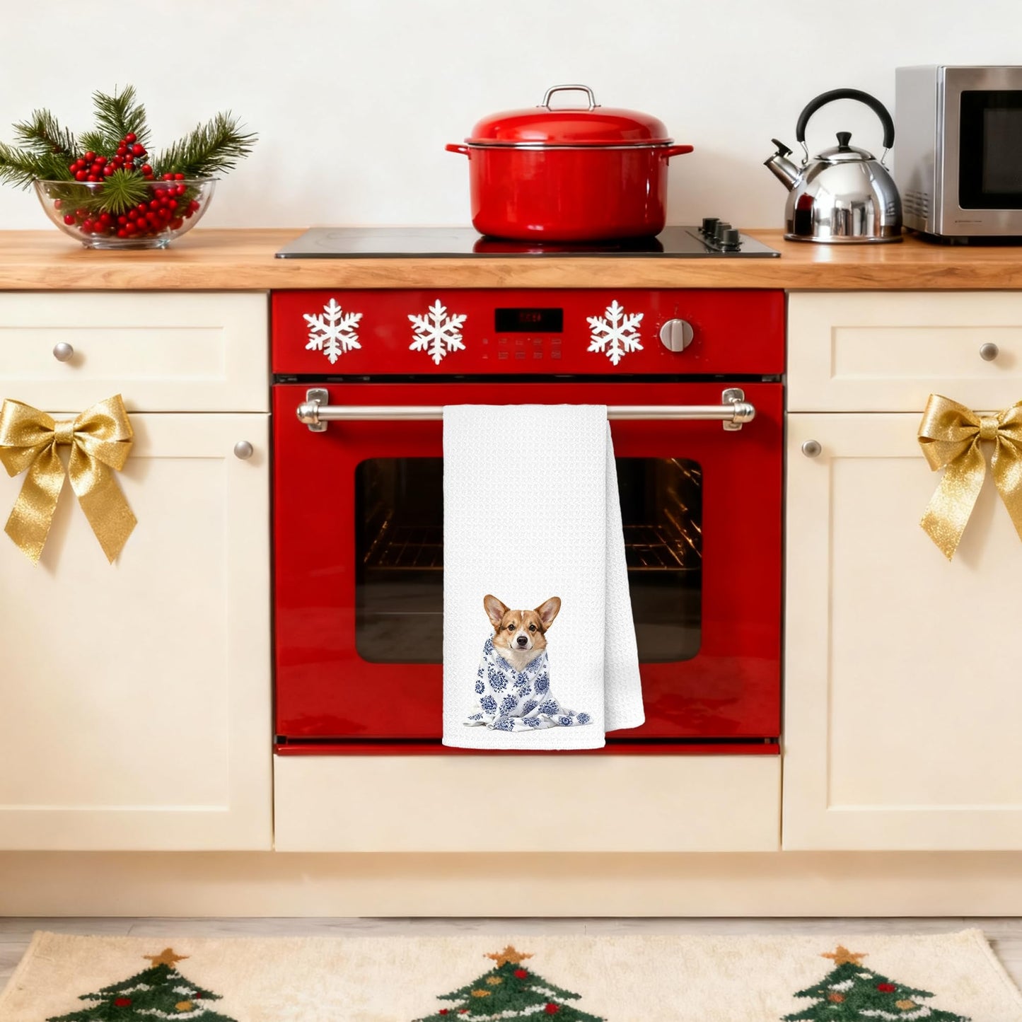 gsgfdshf Blue Chinoiserie Corgi Kitchen Towels 16x24 in, Corgi Lovers Gifts, Grandmillennial Floral Blanket Dog Decorative Hand Tea Dish Towels for Bathroom Kitchen