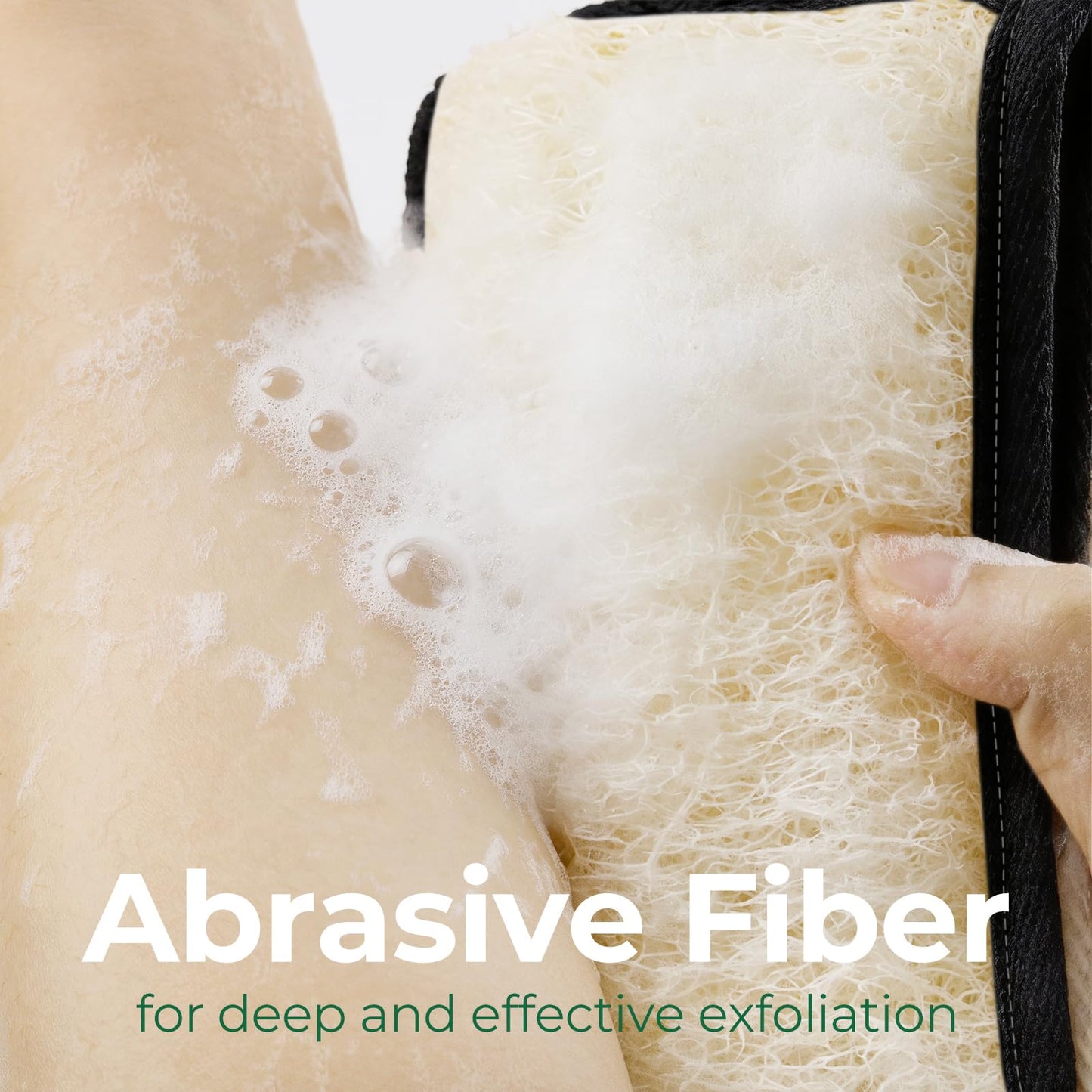 Natural Loofah Back Scrubber, Double-Sided Exfoliating Body Scrubber with Handy Strap for Deep Cleaning, Durable Bath Shower Luffa Sponges for Men and Women (Black)