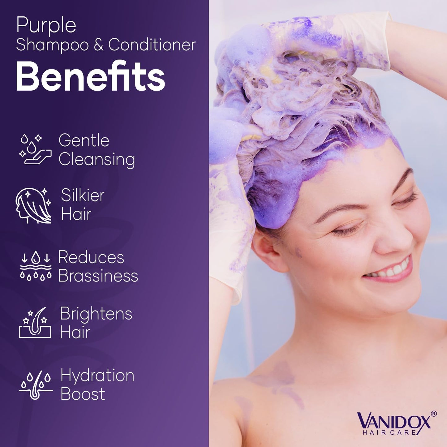 VANIDOX Purple Shampoo & Conditioner Set - Sulfate Free, Moisturizing for Grey & Silver Hair | 16 fl oz Each
