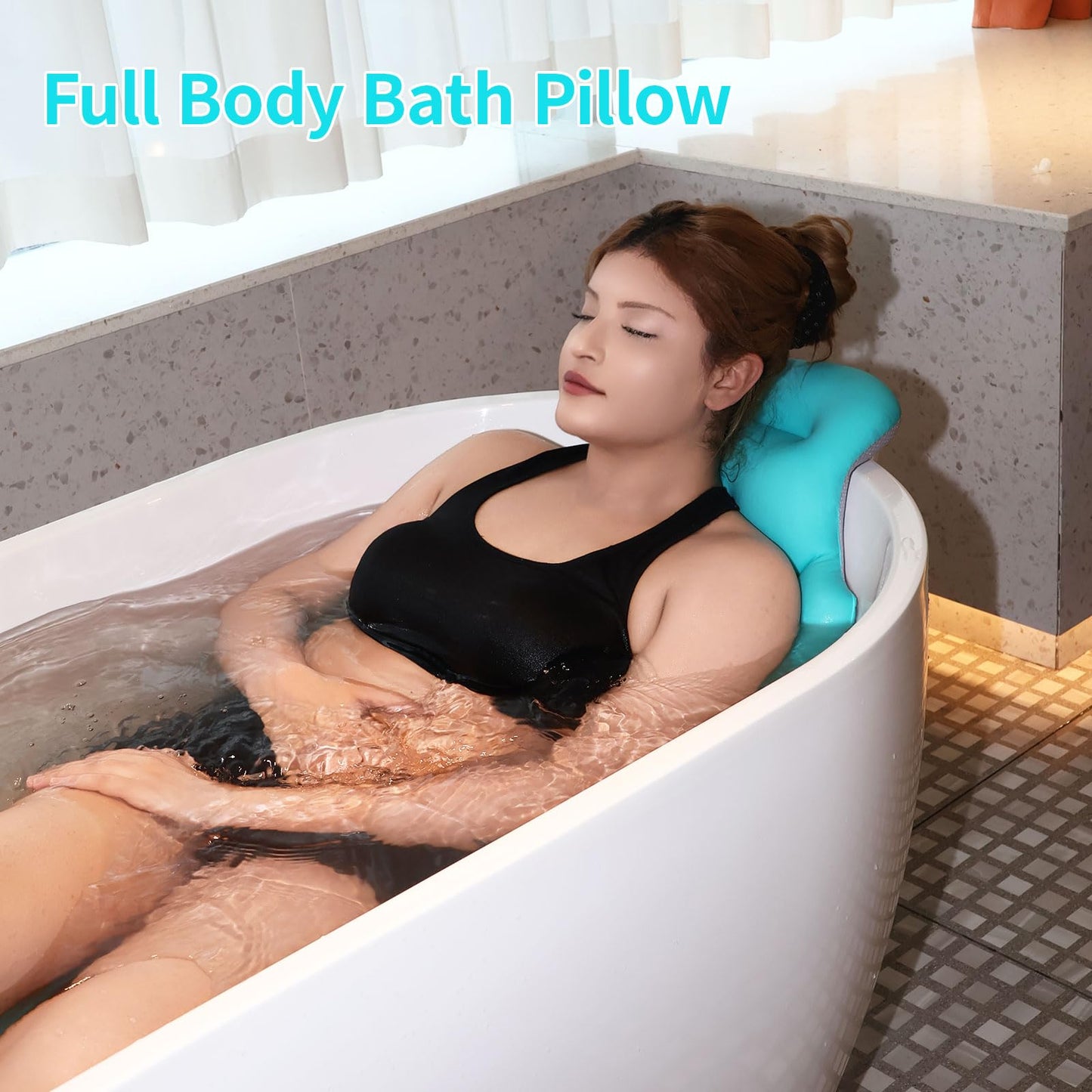 Flozerra Full Body Bath Pillow, 51"x16" Thick Bathtub Cushion with Laundry Bag, Neck & Back Support Pillow for Bathtub, Ocean Blue