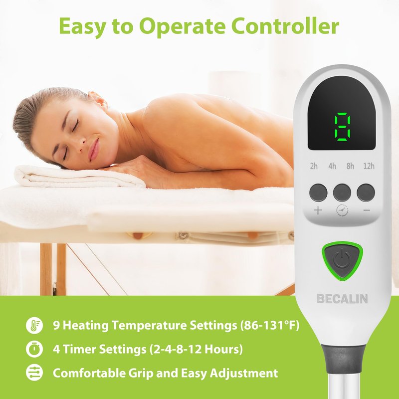 Massage Table Warmer Heating Pad Professional SPA Massage Bed Warmer with Timer, 9 Heat Setting, Overheat Protection for Massage Bed & Spa, Thickened & Soft Fleece, 30" x 71"