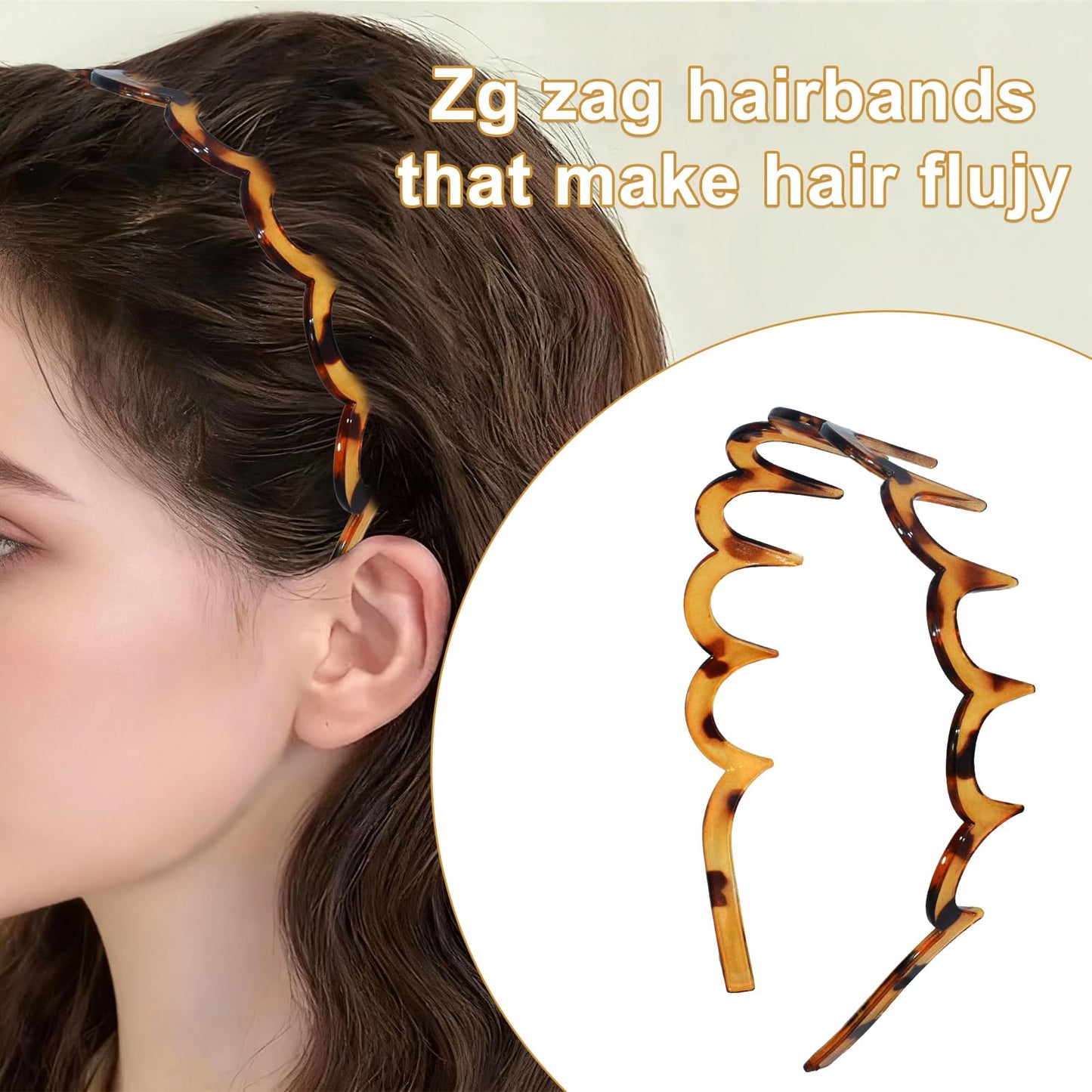TOSEFES 2026 Zigzag Headbands for Women, 2-Pack U-Shaped Hair Comb Headbands, Non-Slip Slick-Back Hair Accessories, Black & Tortoise Recycled Plastic, Teeth Hairband for Everyday Styling & Workout