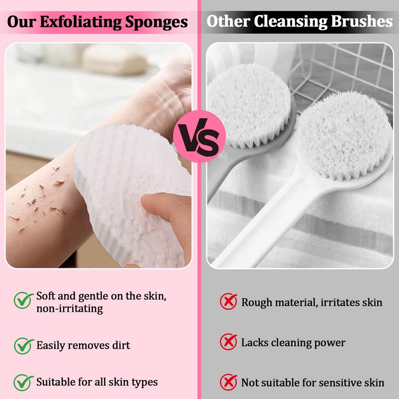 2Pcs Magic Exfoliating Bath Sponge, 3D Ultra-Soft Body Exfoliating Sponges, Deep Cleansing Dead Skin, Lanyard Bath Sponge for All Skin Types,Suitable for Both Men and Women (Pink+White)