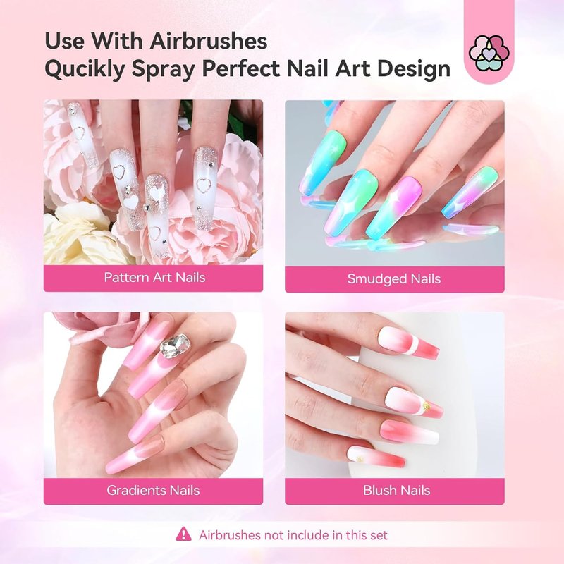 SAVILAND Airbrush Gel Nail Polish Hema-Free: Dilution-Free 12 Vitality Colors Airbrush for Nails Set Non-Acetone with Fine Mist Nail for Spray French & Ombre Nail Polish Nail Art Design Salon Kit