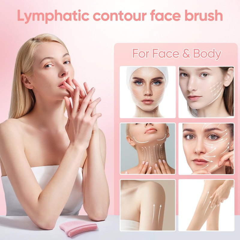 Lymphatic Contour Face Brush-Food Grade Silicone Lymphatic Drainage Massager - Easy Clean Dry Brush for Face for Jawline Sculpting & Anti-Puffiness, Detox & Lift,Improves Skin Glow & Absorption (1)