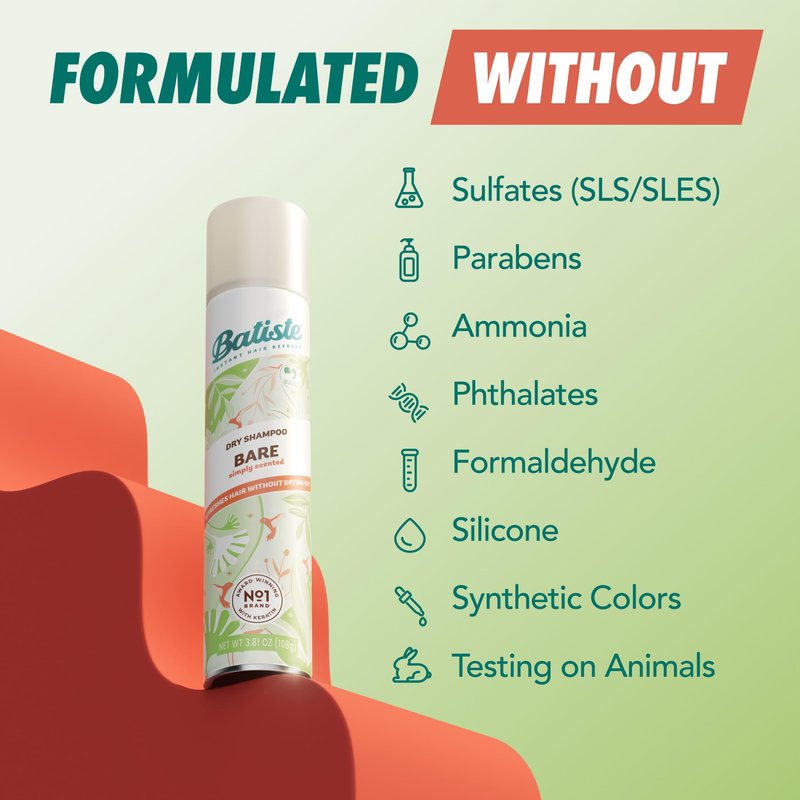 Batiste Dry Shampoo, Bare Fragrance, Refresh Hair and Absorb Oil Between Washes, Waterless Shampoo for Added Hair Texture and Body, 5.71 oz