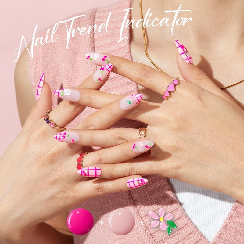 Modelones Gel Nail Polish Kit with U V Light, White Jelly Glitter Hot Pink Neon Pastel Manicure Set, Flower Stickers Base Top Coat 4 Colors Gel Mini Salon Nail Art Tools Starter Gift for Women
