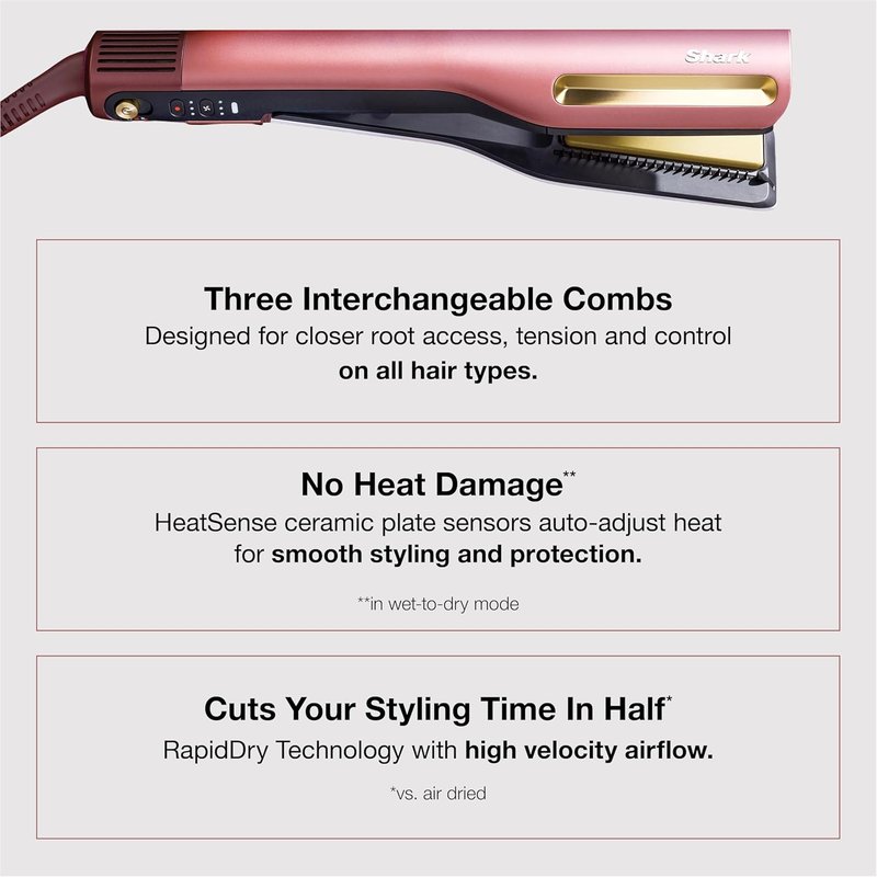 Shark SilkiPro™ Straight Hair Straightener - Wet-to-Dry Technology | Ultra-Fast Drying | Plum Satin | 3 Combs Included