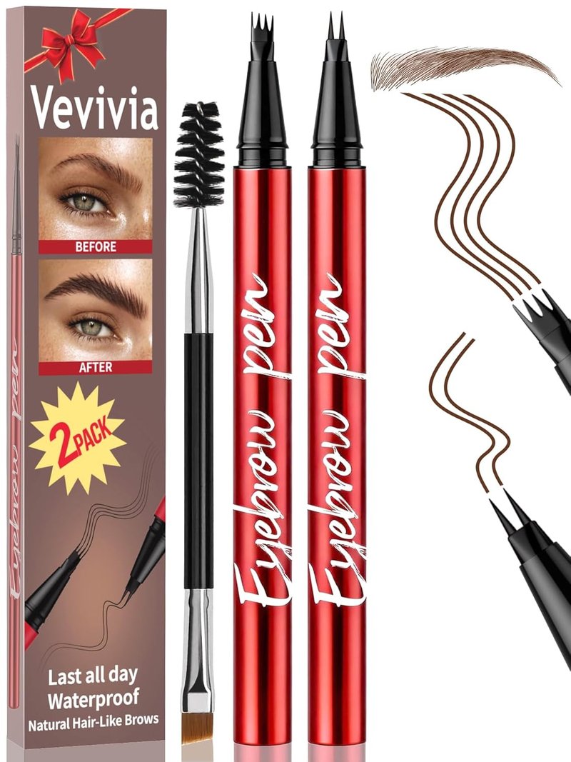 Skiennix Eyebrow Pen - Waterproof Microblading Pencils with Brush | 2-Pack, Dark Brown, All-Day Wear