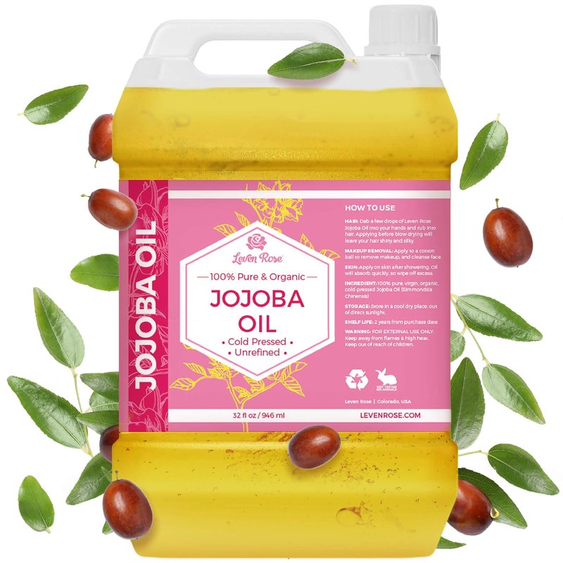 Leven Rose Organic Jojoba Oil Bulk 32 oz - 100% Pure Cold Pressed Unrefined for Skin Hair Nails Soap Making - Golden Jojoba Carrier Oil - Made in USA