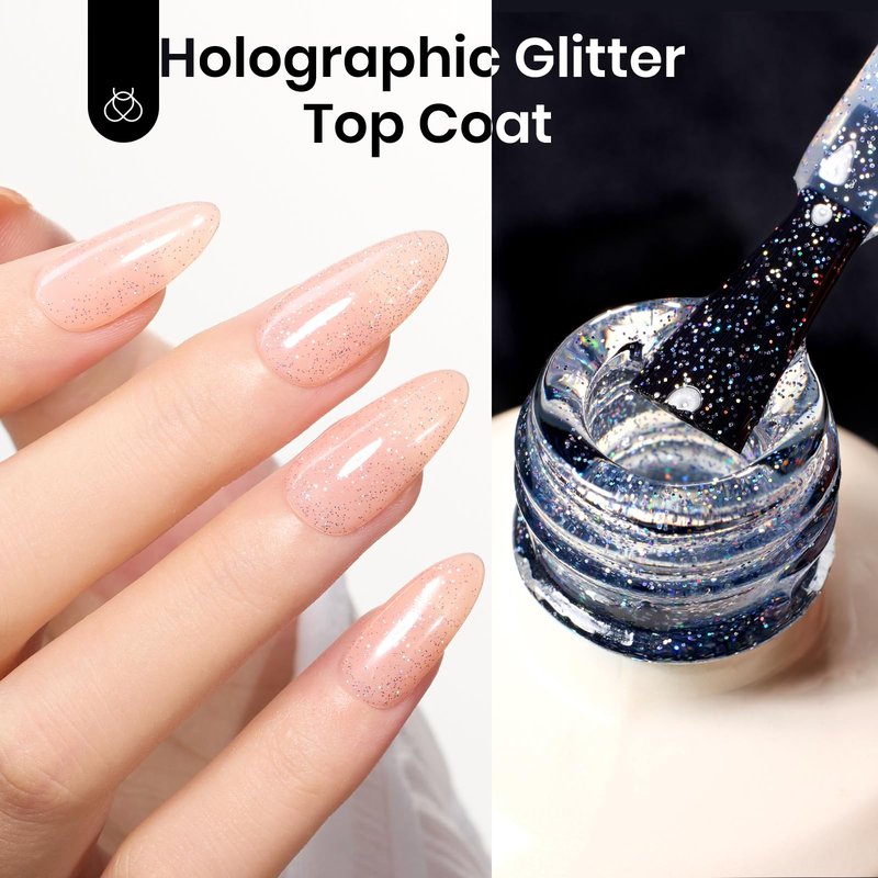 Beetles Glitter Gel Top Coat, 1 Pcs 15ml Glitter No Wipe Top Coat Gel Polish Reflective Silver Super Shiny UV Nail Decoration Nail Art Sparkle Manicure DIY Home Salon
