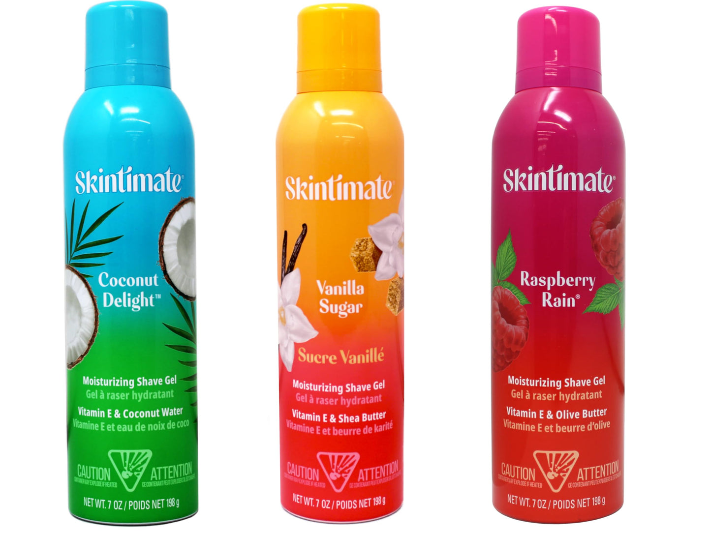 Skintimate Moisturizing Shave Gel Set, Coconut Delight, Vanilla Sugar, Raspberry Rain, 7 oz Each