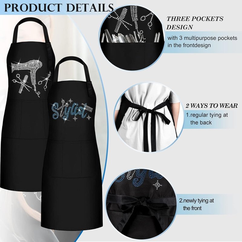 Hair Stylist Apron - Waterproof Salon Apron with Rhinestone Tools & 3 Pockets | 2 Pcs Set