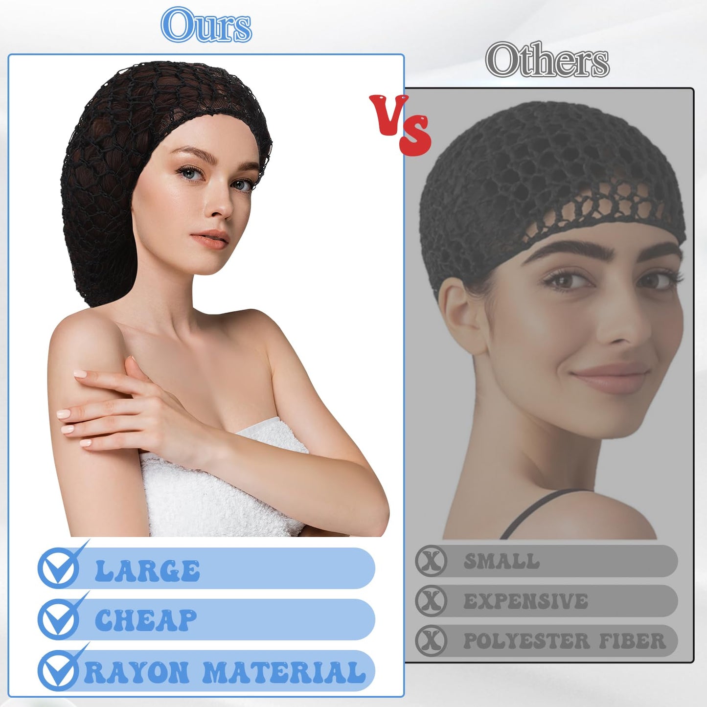 ZhouBoat Black Long Hair Bonnet with 3pcs Crochet Hair Nets Set Extra Long Wrap Cap Reusable Elastic Shower Cap for Braids Curly