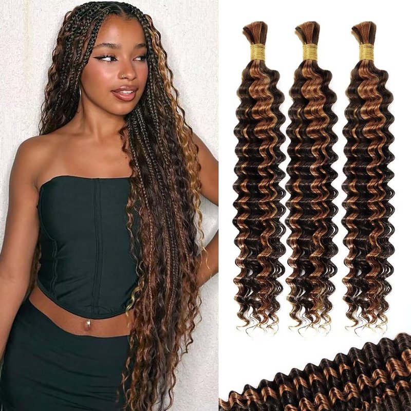 100g 3 bundles P4/30 Deep Wave Human Braiding Hair 24 Inch Bulk Human Hair for Braiding No Weft Human Braiding Hair for Boho Braids Wet and Wavy 100% Brazilian Virgin Curly Hair