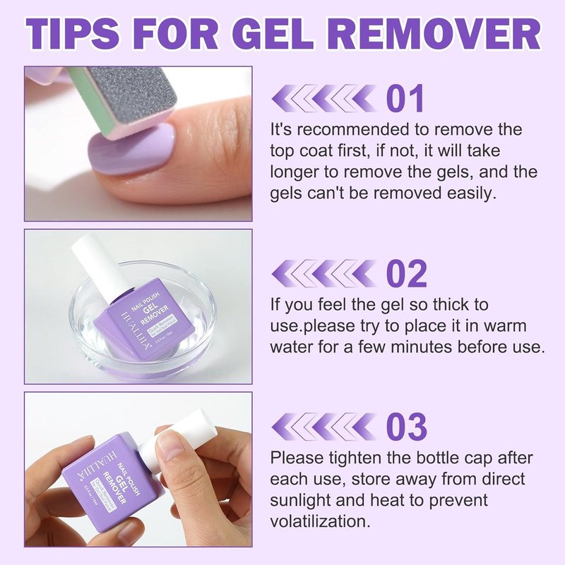 Skiennix Gel Nail Polish Remover - Quick & Easy Professional Formula with Cuticle Pusher & Scraper