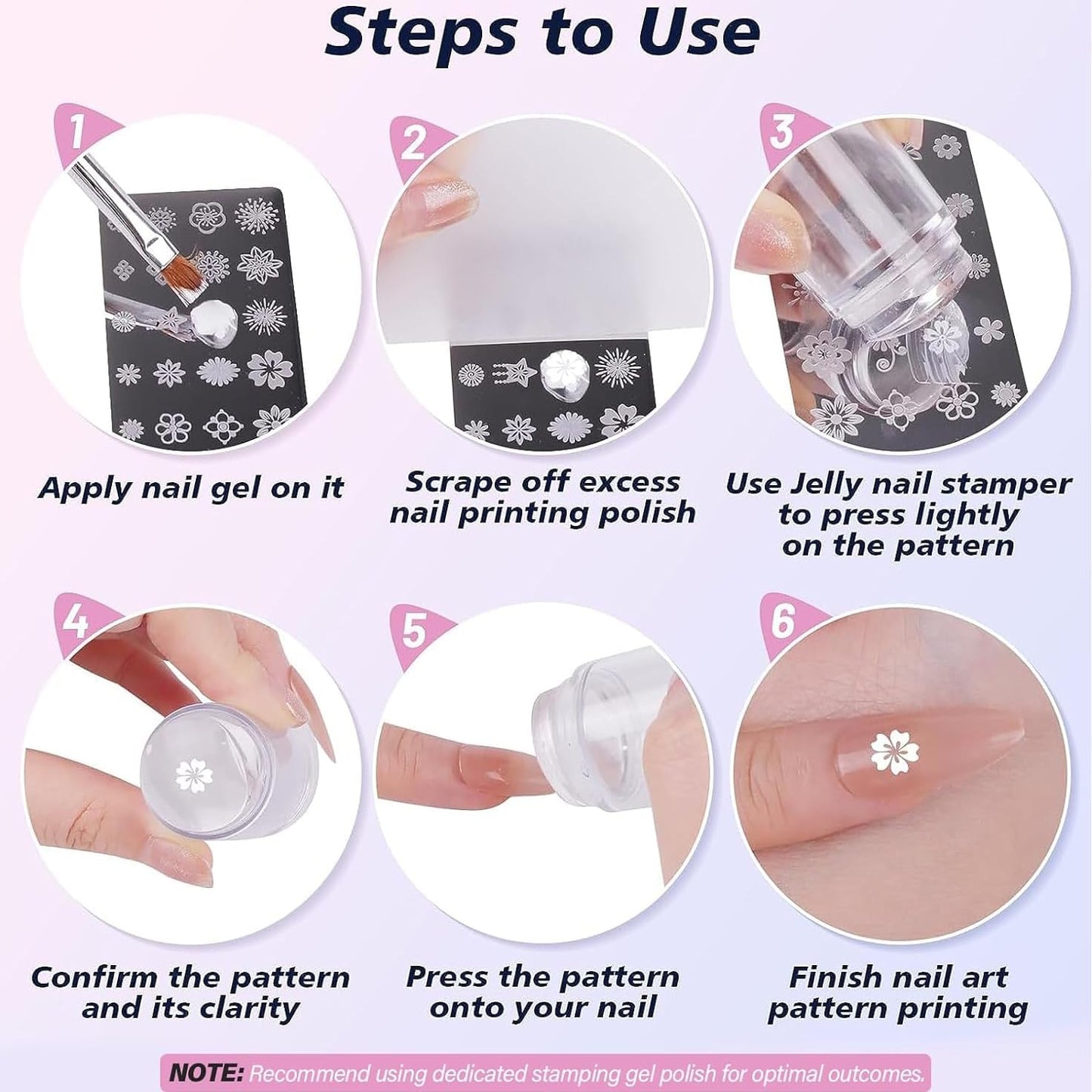 Subay Nail Stamper Kit - 2-Piece Nail Art Set with 4 Silicone Jelly Heads for DIY Gel Manicure