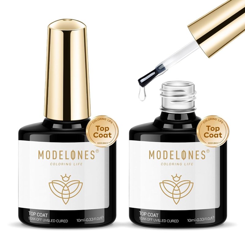 Modelones Gel Polish - No Wipe Top Coat for Acrylic Nails | Clear Glossy Finish, 10ML (2 Pcs)
