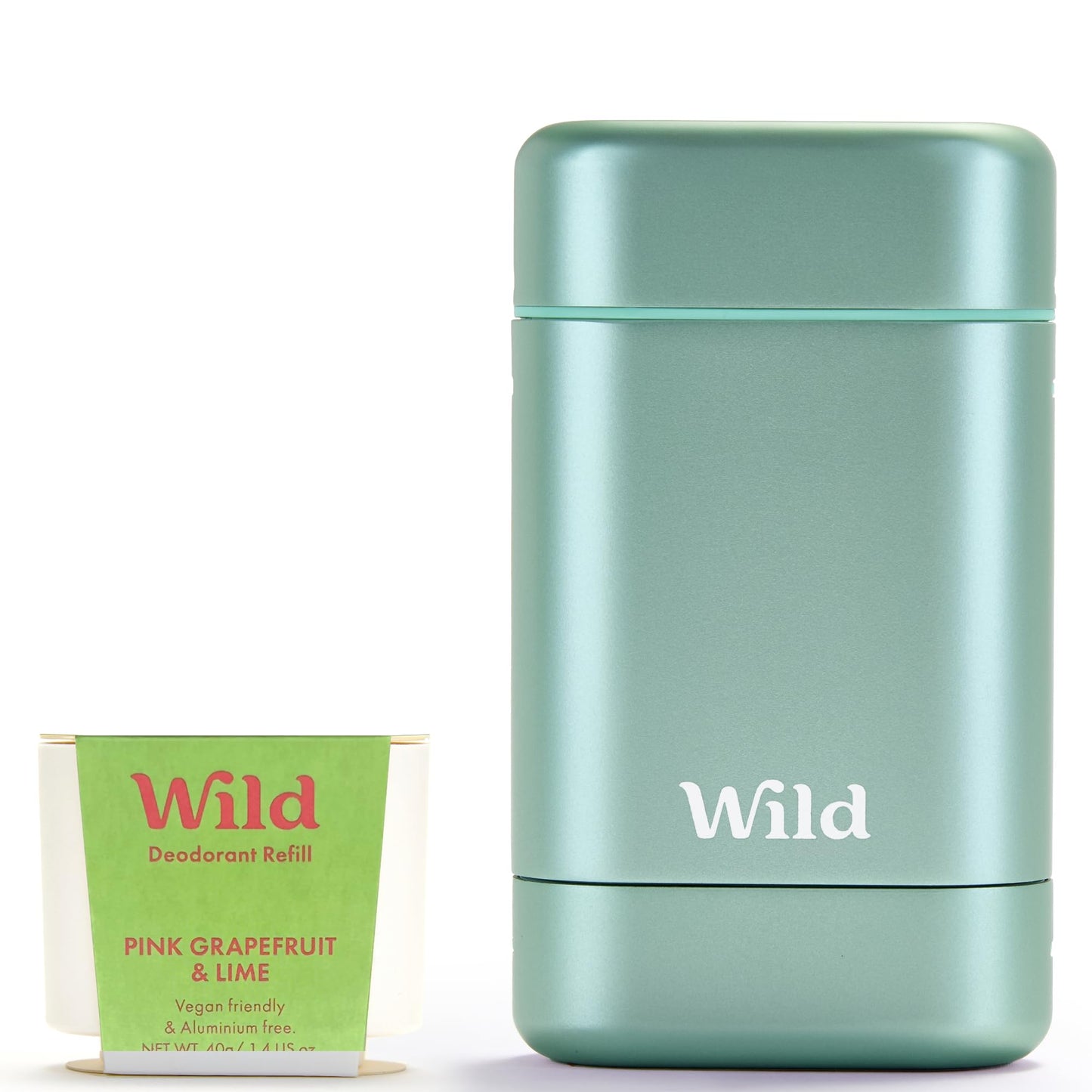 Wild Aluminum Free Deodorant for Men & Women Starter Kit - Refillable Stick Deodorant with Aqua Case and Pink Grapefruit & Lime Scented Refill (1.4oz) - Long Lasting Protection - Vegan Friendly