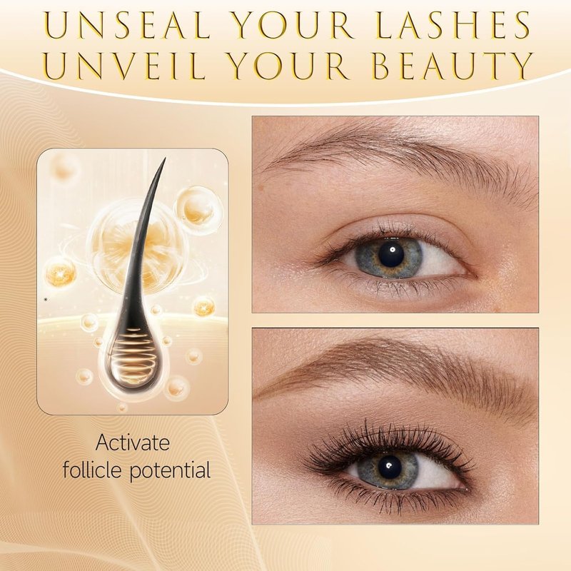 Eyelash Growth Serum – 15 Plant Extracts for Longer, Denser & Robust Lashes,Boosts Natural Lash Development,eyelash serum,Enhance Natural Beauty, Hypoallergenic Oil Free,lash growth serum（PURE GOLD）