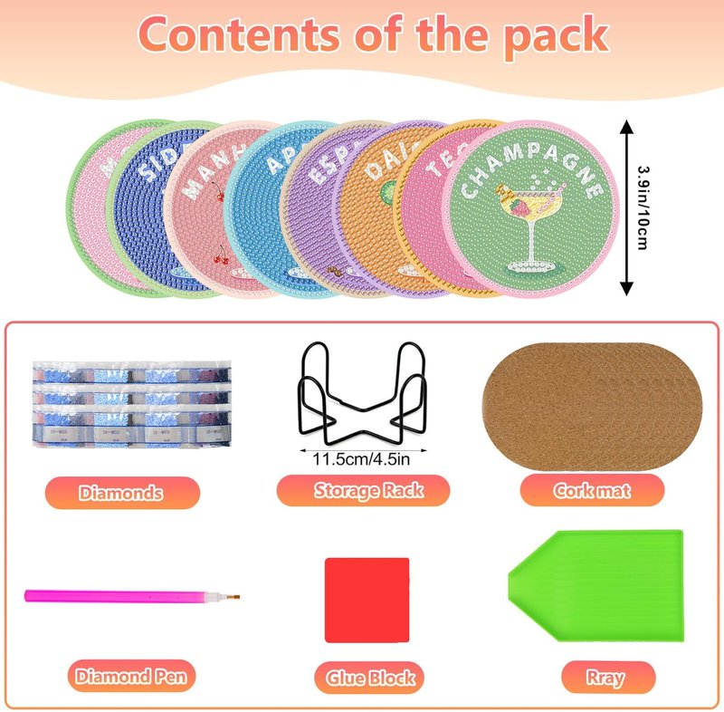 8 Pcs Cocktail Diamond Art Coasters Kit - DIY 5D Gem Painting Coasters with Holder | Perfect Gift for Adults