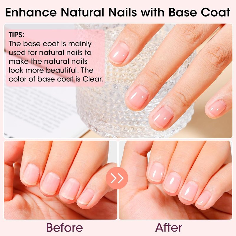 GELLEN Clear Nail Polish | Sheer Pink Tinted Base & No Wipe Top Coat for Strengthening Natural Nails