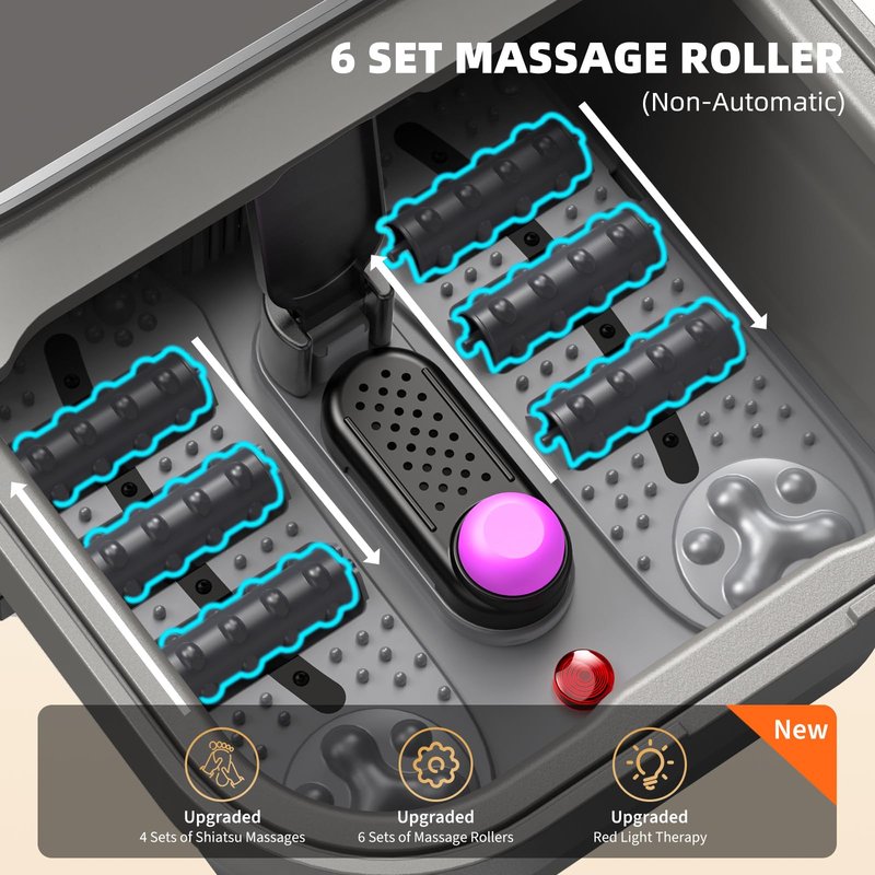 Omnqira Collapsible Foot Spa Bath with Heat and Bubbles, Portable Foot Soaker Tub with XL Touch Screen, Temp Control & Massage Rollers, At-Home Pedicure Spa for Stress Relief