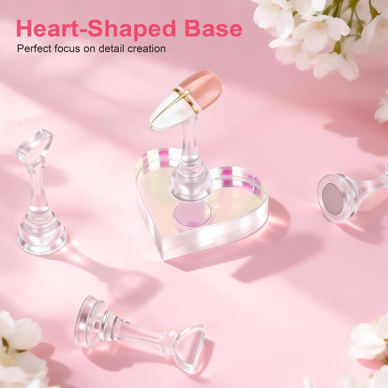 Nail Stand for Press On Nail Holder for Painting Nails, Magnetic Fake Nail Stands Tips, Heart Shaped Nail Holder with Double-sided Tape Practice Nail Art Tools