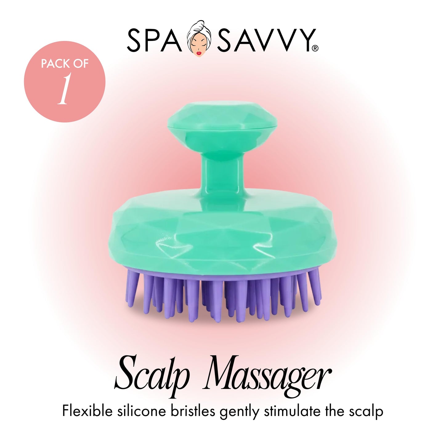 Spa Savvy Scalp Massager, Handheld Head and Temple Scrubber Brush for Massaging