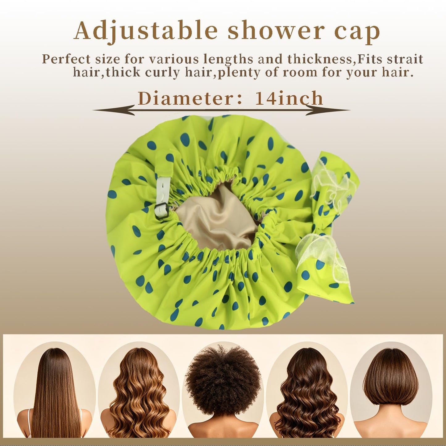 Genergy 2pcs Shower Cap for Women,Including Travel bag and Scrunchy. Frizz-Free Silky Liner, Waterproof Reusable Large Bath Bonnet for Short and Long Thick Hair, Soft Adjustable Elastic, Non-slip.