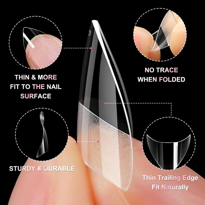 Bellelfin Short Stiletto Nail Tips, 600Pcs Extra Short Almond Soft Gel Nail Tips Clear Fake Nails Acrylic Nails Tips Half Cover False Nails for DIY Nail Salon