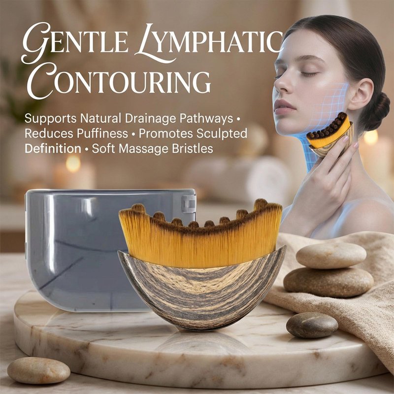 Nuvetra Lift & Glow Lymphatic Brush, Lymphatic Contour Face Brush Drainage, Natural Makeup Brushes with Durable Soft Bristles, Ergonomic Facial Cleansing Brush for Sculpting