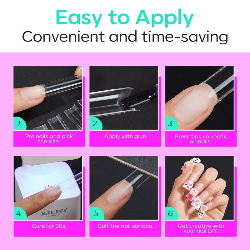 Modelones Duck Nail Tips - Short Flare Pre-Shaped Gel Tips for Acrylic Nails | 216PCS, 12 Sizes