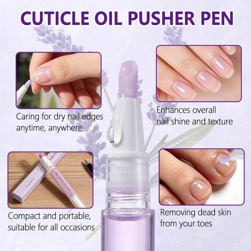 2PCS 2-in-1 Ceramic Cuticle Oil Pusher Pen - Moisturizing Nail Care for Dry & Damaged Nails | Strengthen & Brighten