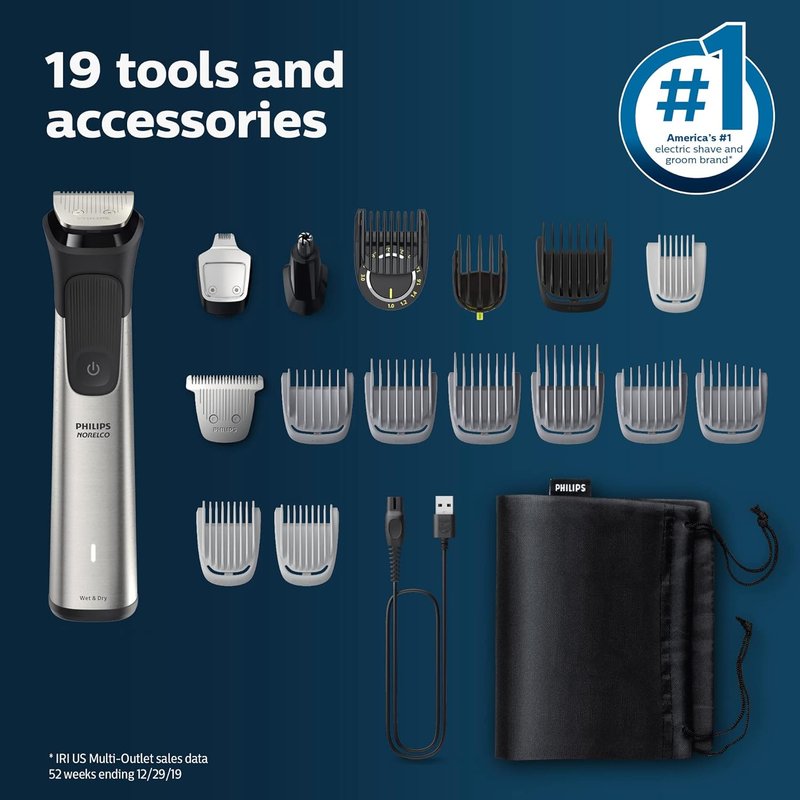 Philips Norelco Multigroom 7000 Series - All-in-One Trimmer & Grooming Kit | 19-Piece Set for Beard, Hair, and Body