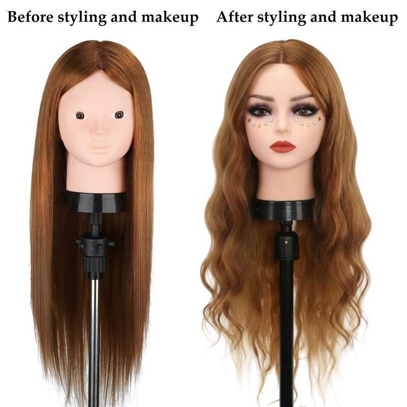 Beauty Star Mannequin Head with 80% Real Human Hair, Manikin Doll Head for Hair Styling, Cosmetology Makeup Hairdressing Training Practice Head with Clamp Stand and DIY Hair Styling Braiding Set