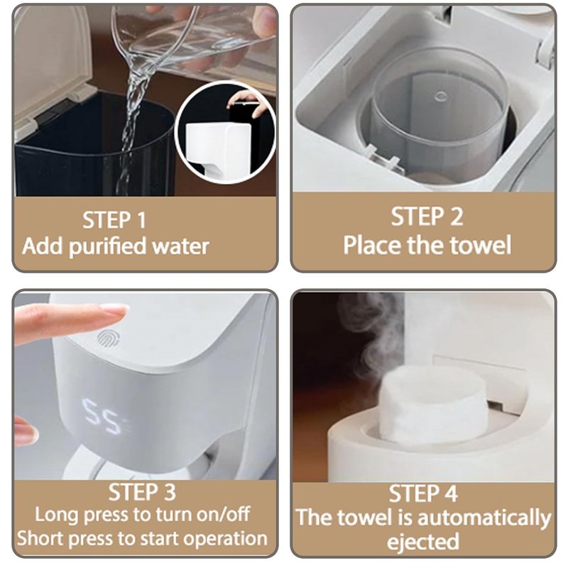 Face Towel Dispenser & Heater - 5-Second Warmth, Smart Voice Alert, Adjustable 131°F | Includes 20 Disposable Towels