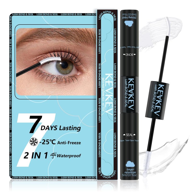 KEVKEV Lash Cluster Glue Upgraded Clear Lash Glue 7 Days Long Lasting 2-3S Fast Dry Lash Bond and Seal 2 in 1 Waterproof Latex-Free Easy To Apply (Clear 10ML)