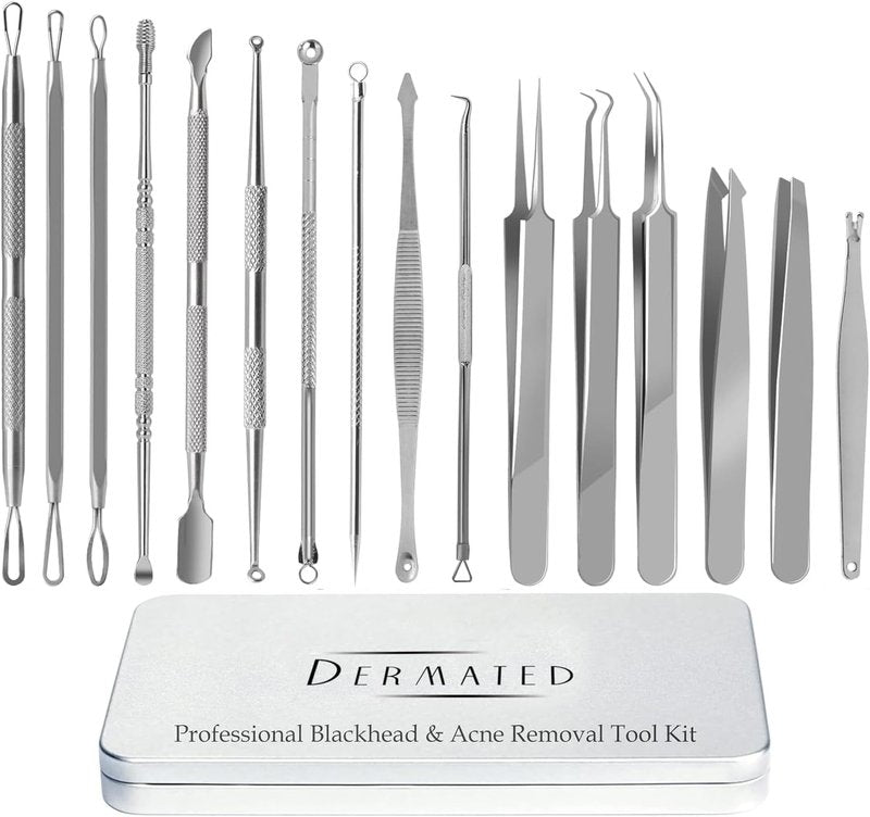 16 Pcs Blackhead Remover Tools 410 Grade Stainless Steel | Pimple Popper Tool Kit | Stainless Steel Professional Pimple Extractor Tool Kit for Blackheads, Comdone, Acne, Zit, and Whiteheads