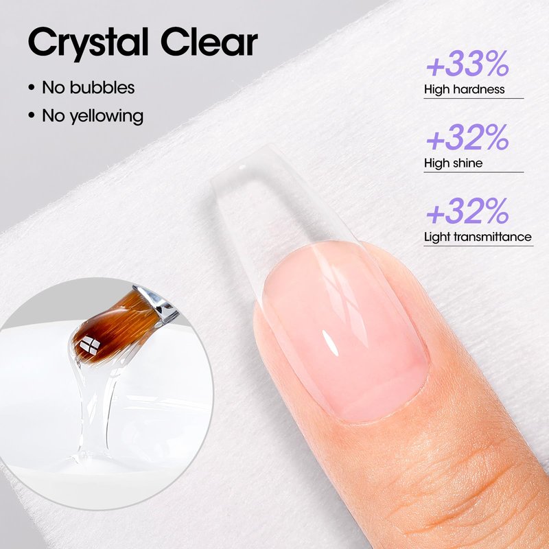 GELLEN Clear Builder Gel for Nails, 30g Hard Gel Nail Extension with 20 Pcs Forms, UV/LED Long Lasting Natural Nails Strengthening Thickening Overlays Apex Professional Nail Art Supplies