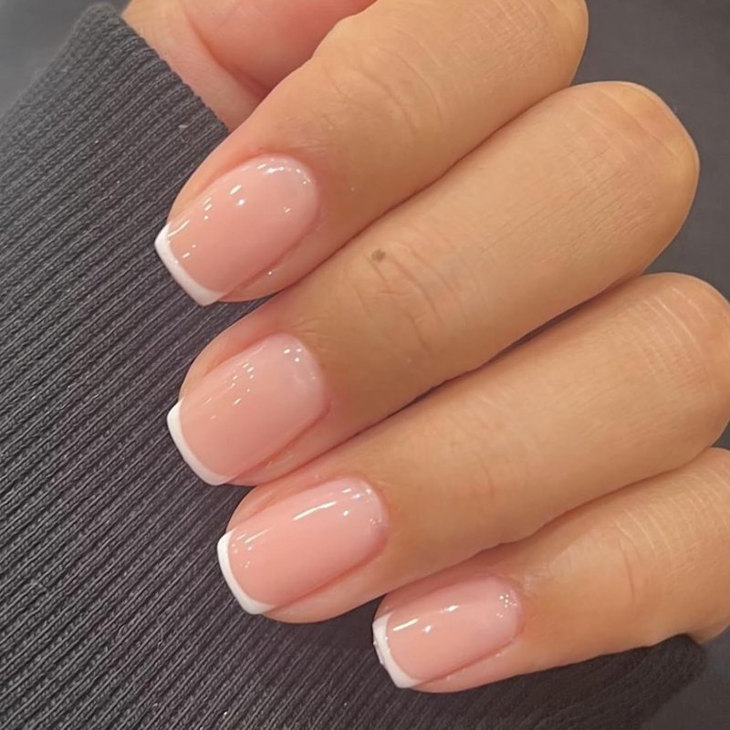 Press On Nails - Extra Short French Tips Squoval | Reusable Nail Kit with Glue & Mini File, 32 Pcs, White